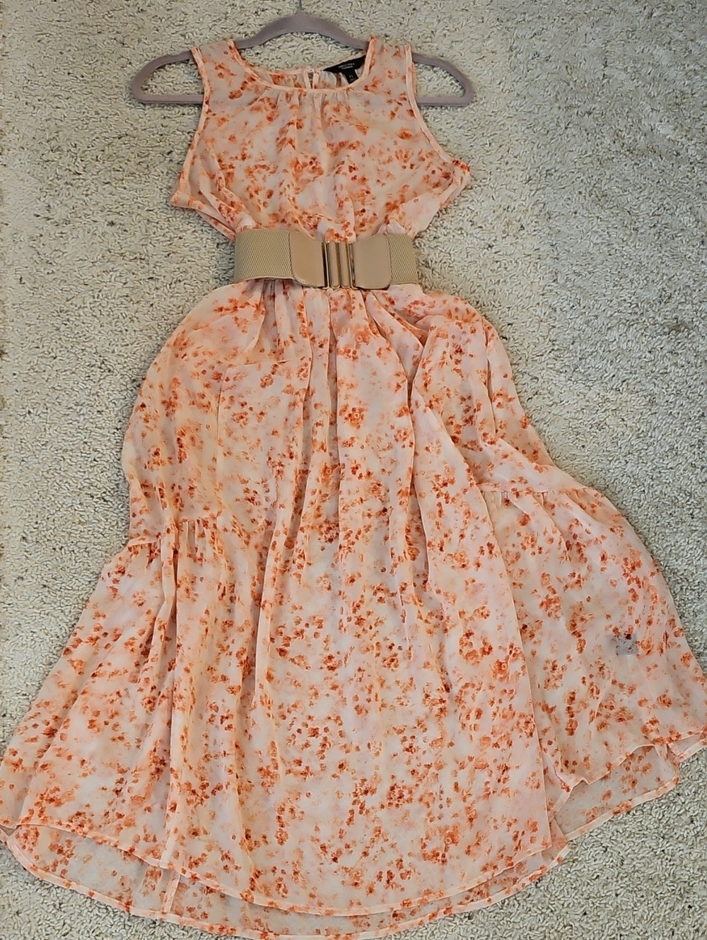 Vera Wang Peach Floral Sleeveless Midi Dress - Picture 7 of 10